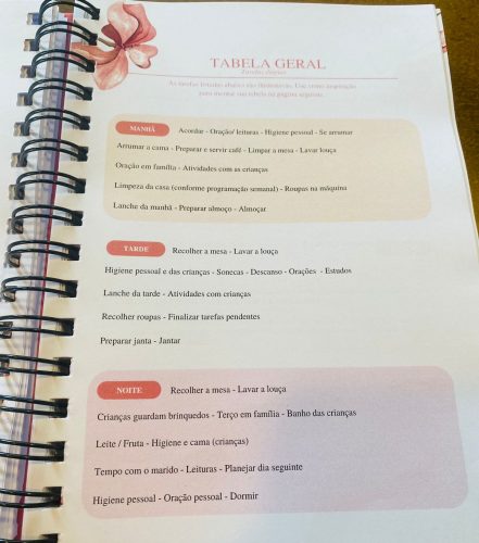 Exemplo de planejamento de rotina por turno